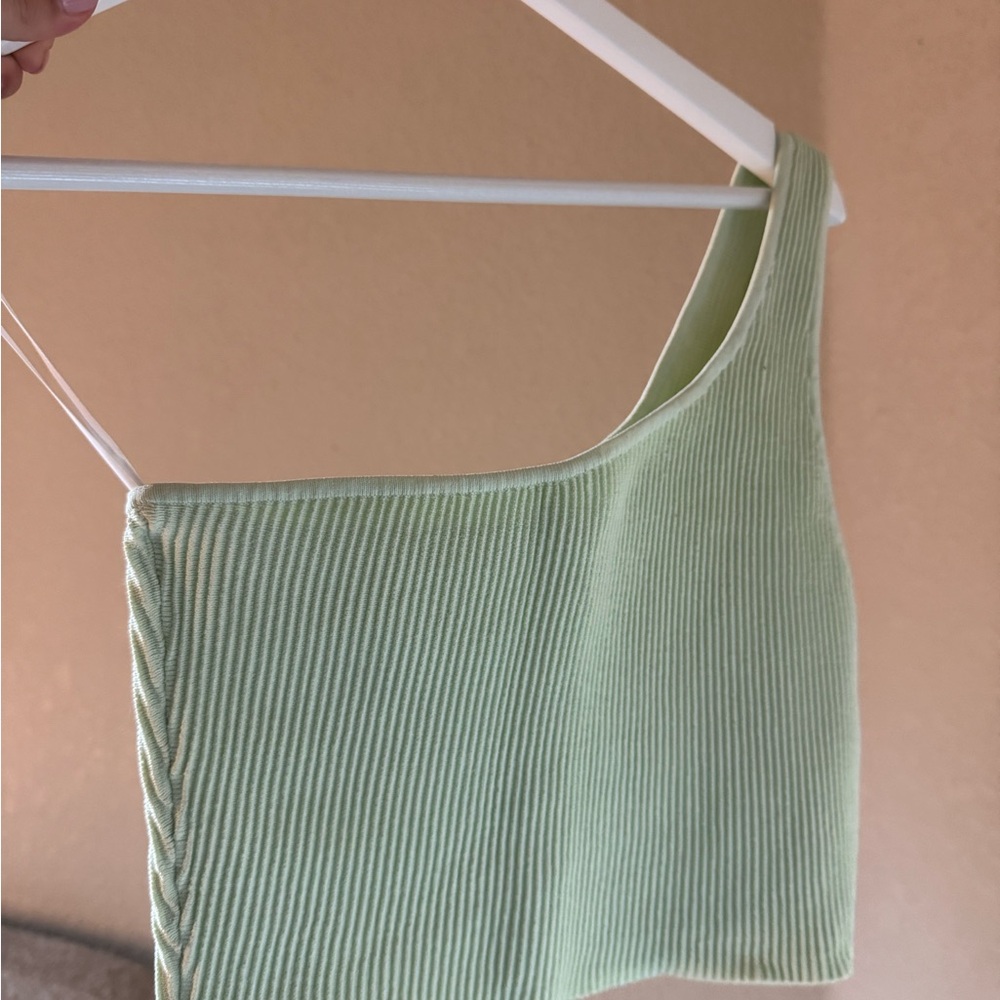 Babaton One-Shoulder Ribbed Crop Top - Mint Green